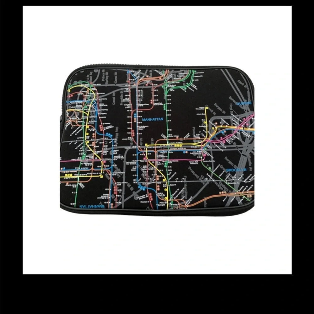 Vintage NYC Subway Line Laptop Case – Black Map Print